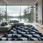 Metallic Blue Isometric Geometric Cube Art Rug