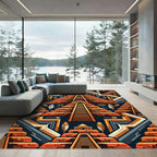 Geometric Terracotta Aztec Pyramid Staircase Rug
