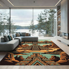 Geometric Aztec Temple Desert Horizon Rug