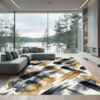 Black and Gold Abstract Brushstroke Rug