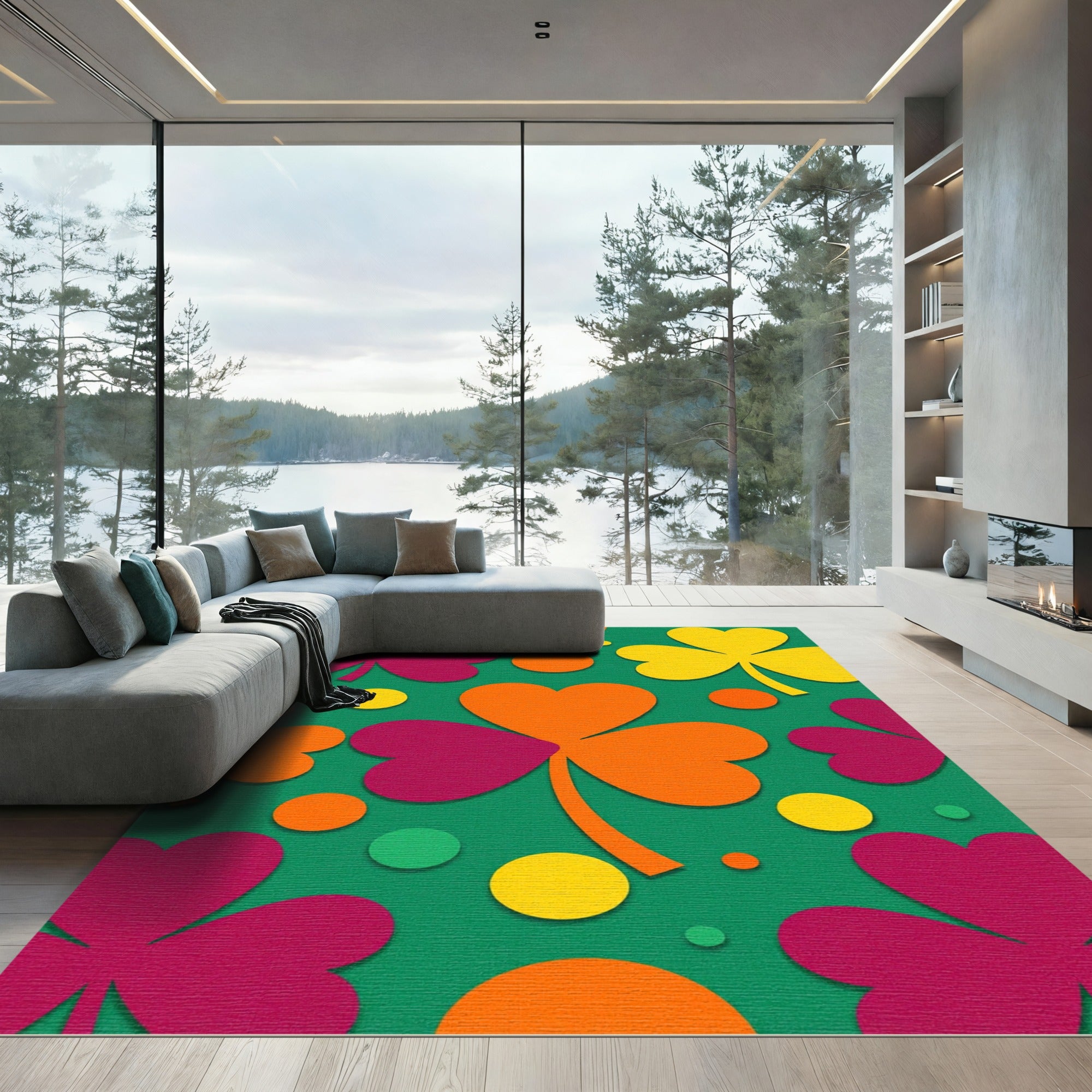 Green Clover Hearts Circles Collage Rug