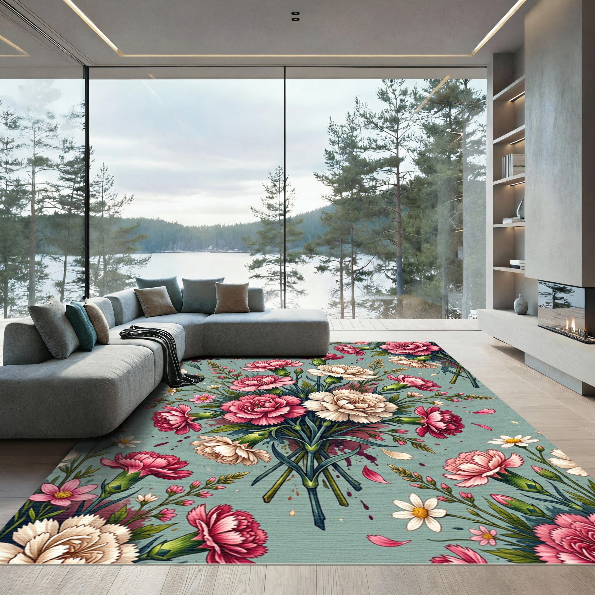 Soft Pink and Cream Carnation Bouquet Rug
