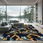 Playful Yellow Construction Excavator Illustration Rug