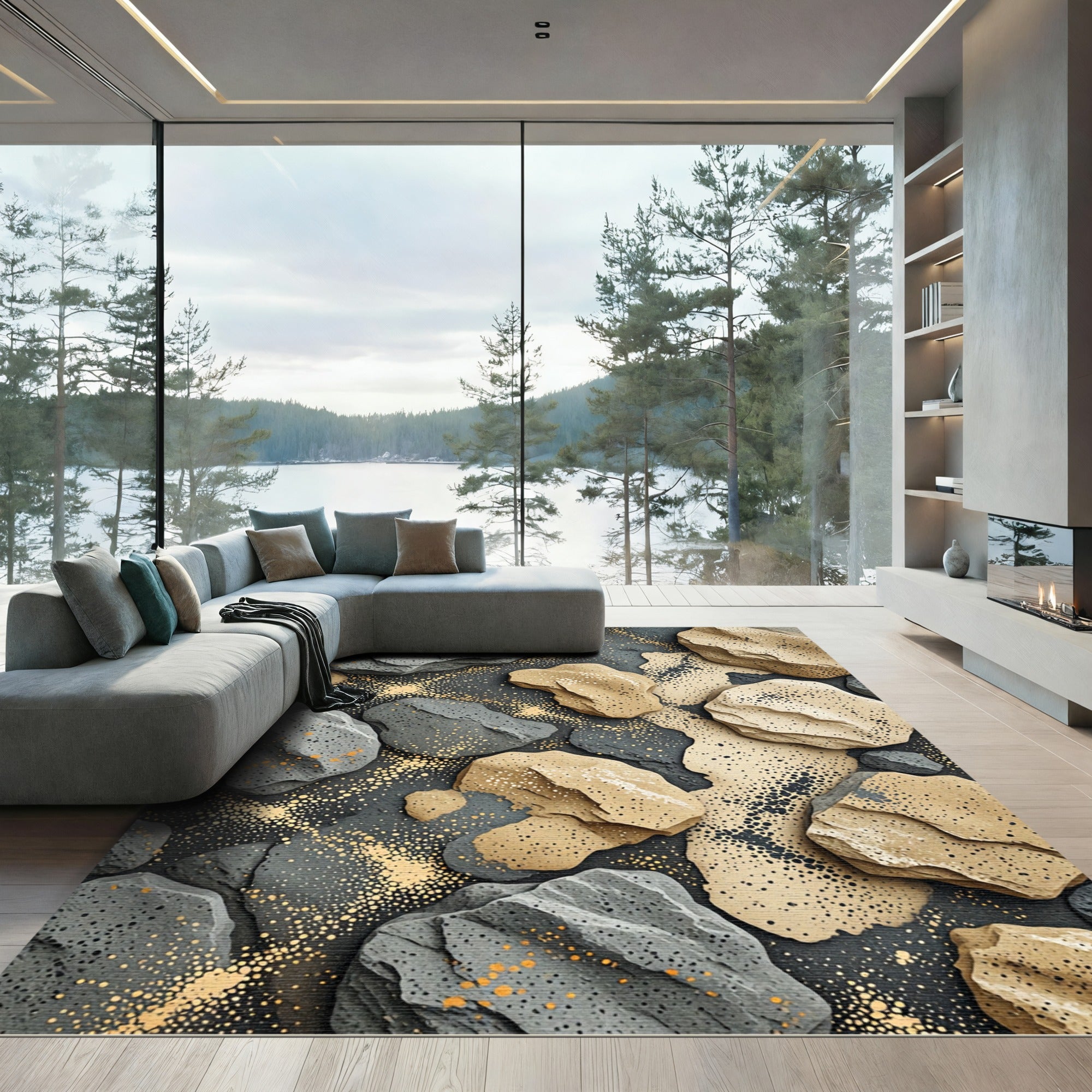 Textured Stone Gold Accent Rug