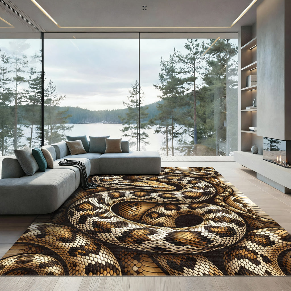 Intricate Golden Brown Serpent Scale Texture Rug