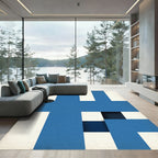 Bold Geometric Blue and White Grid Rug