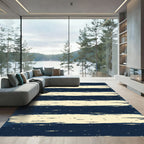 Navy and Cream Distressed Horizontal Stripes Rug