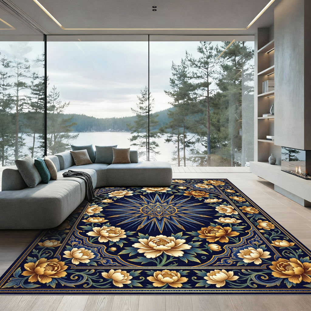 Golden Peony Celestial Sun Medallion Rug