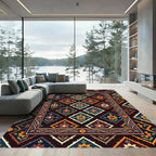 Earthy Floral Diamond Geometric Tapestry Rug