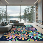 Vibrant Floral Swirl Medallion Art Rug