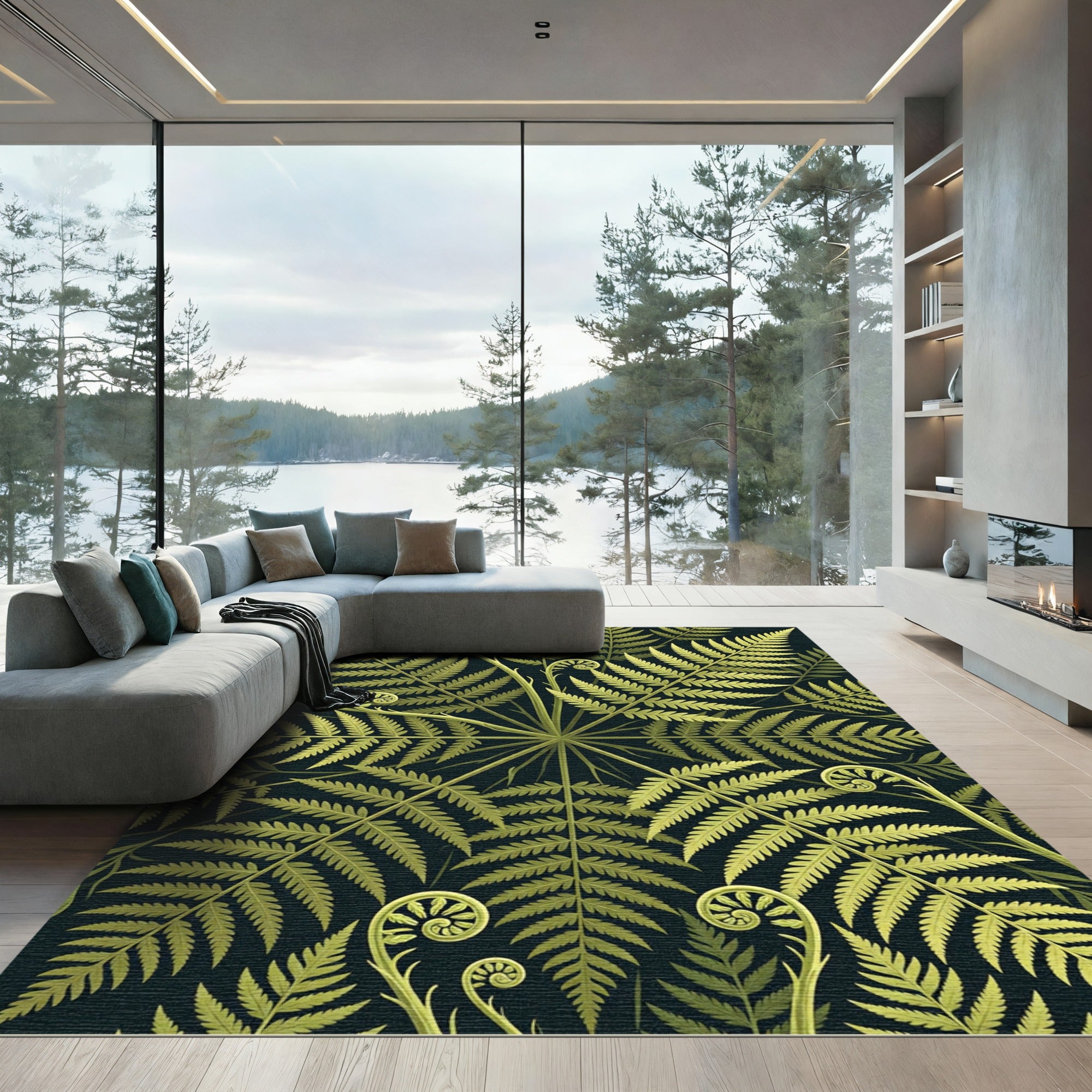 Lush Verdant Fern Botanical Symmetry Rug