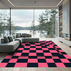 Bold Hot Pink and Black Checkerboard Rug