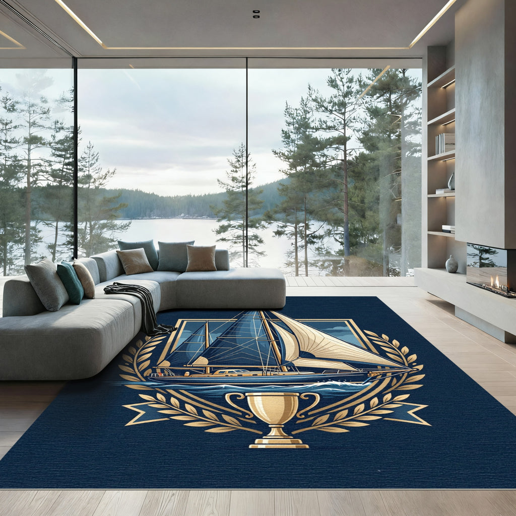Regal Nautical Sailboat Trophy Emblem Rug