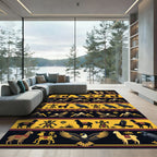 Golden Yellow Tribal Eagle Llama Raven Rug