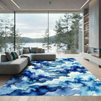 Abstract Indigo Watercolor Storm Cloud Rug