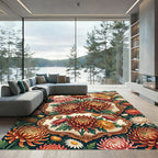 Golden Chrysanthemum Floral Baroque Frame Rug