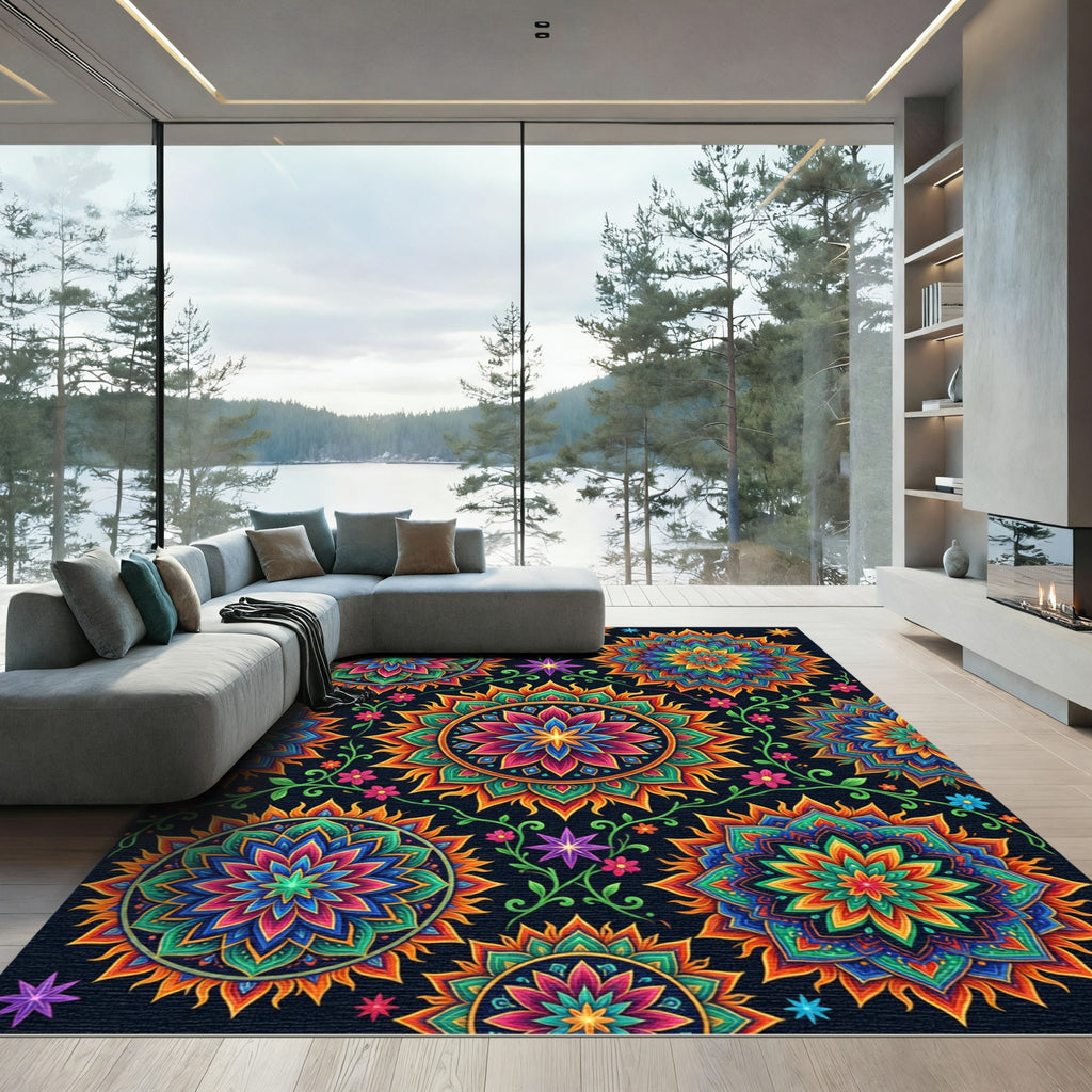 Vibrant Mandala Sunburst Floral Rug