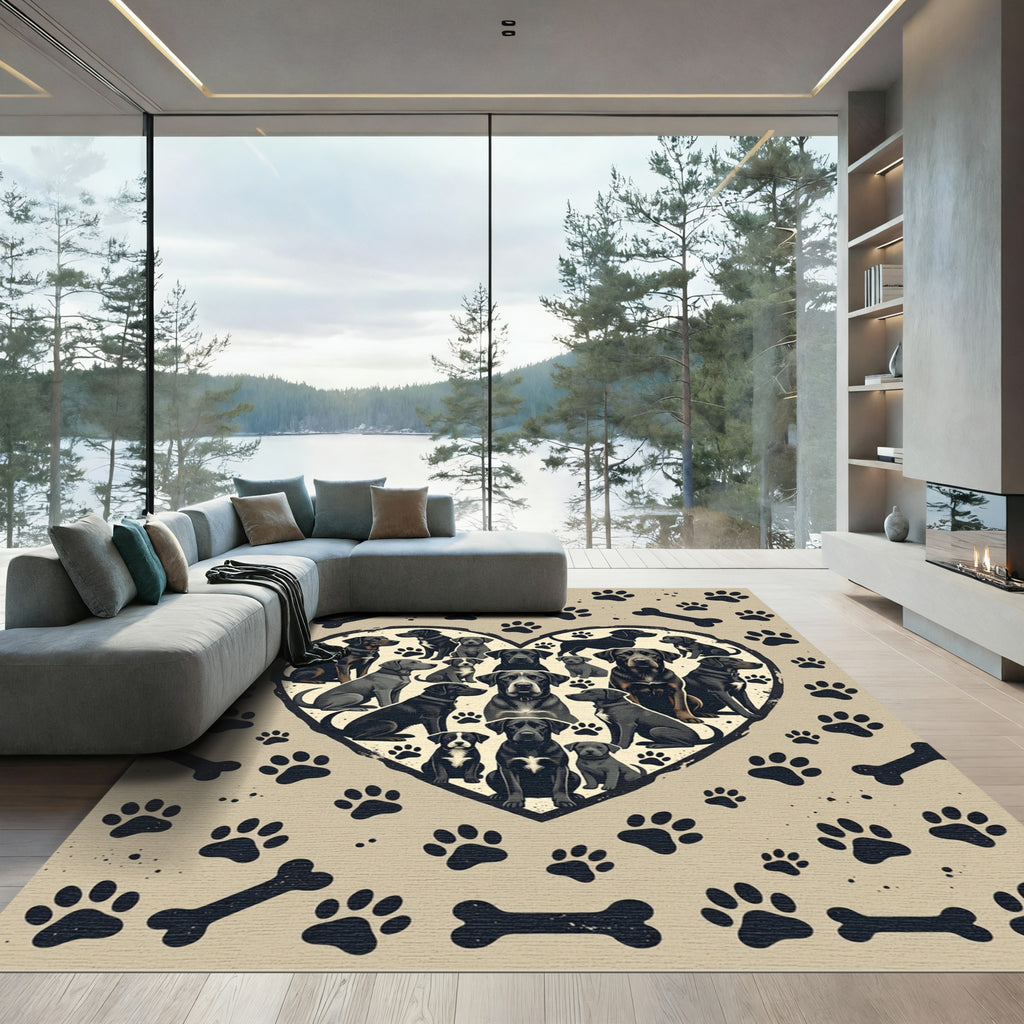 Heartfelt Black Labrador Paw Bone Rug