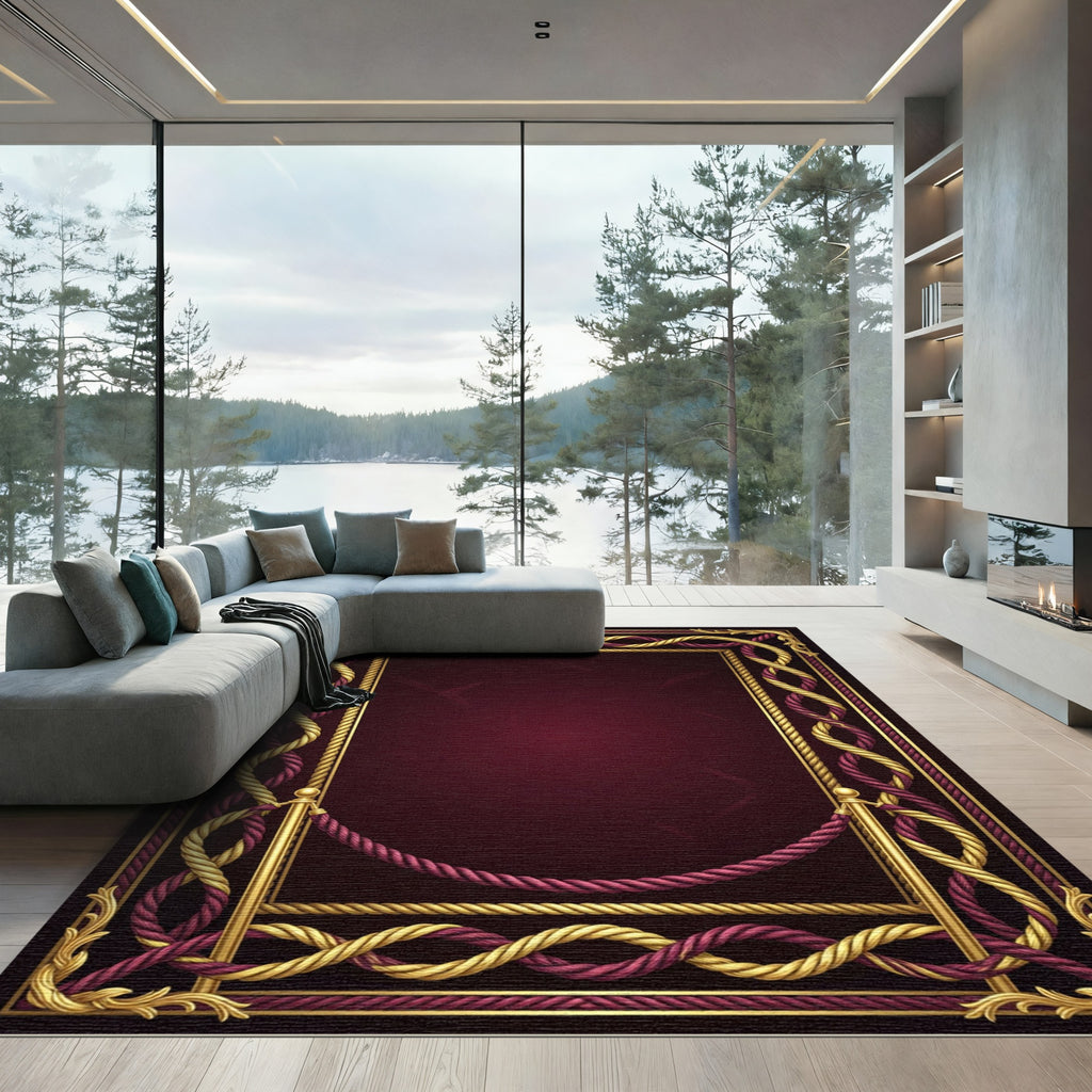 Regal Gold Crimson Rope Border Rug