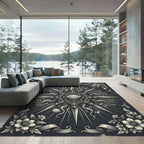 Vintage Charcoal Seashell Sunburst Damask Rug