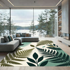 Deep Forest Fern Leaf Arrangement Rug