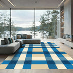 Blue and Cream Plaid Grid Rug