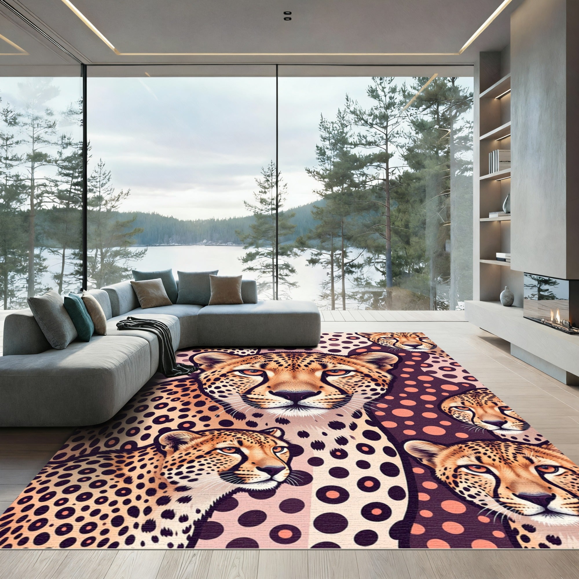 Vibrant Cheetah Portrait Spotted Tapestry Rug
