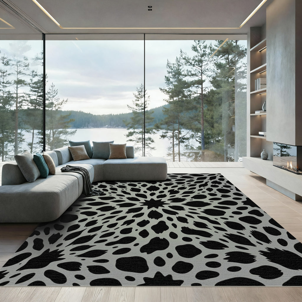 Gray and Black Organic Radial Rug