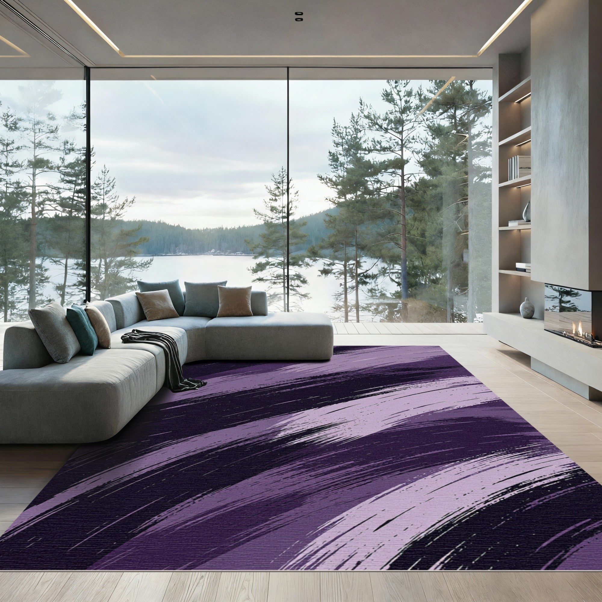 Deep Plum Abstract Brushstroke Movement Rug