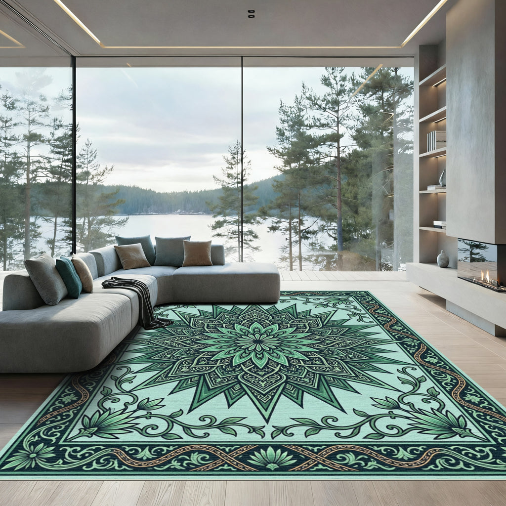Emerald Verdant Starburst Ornamental Medallion Rug