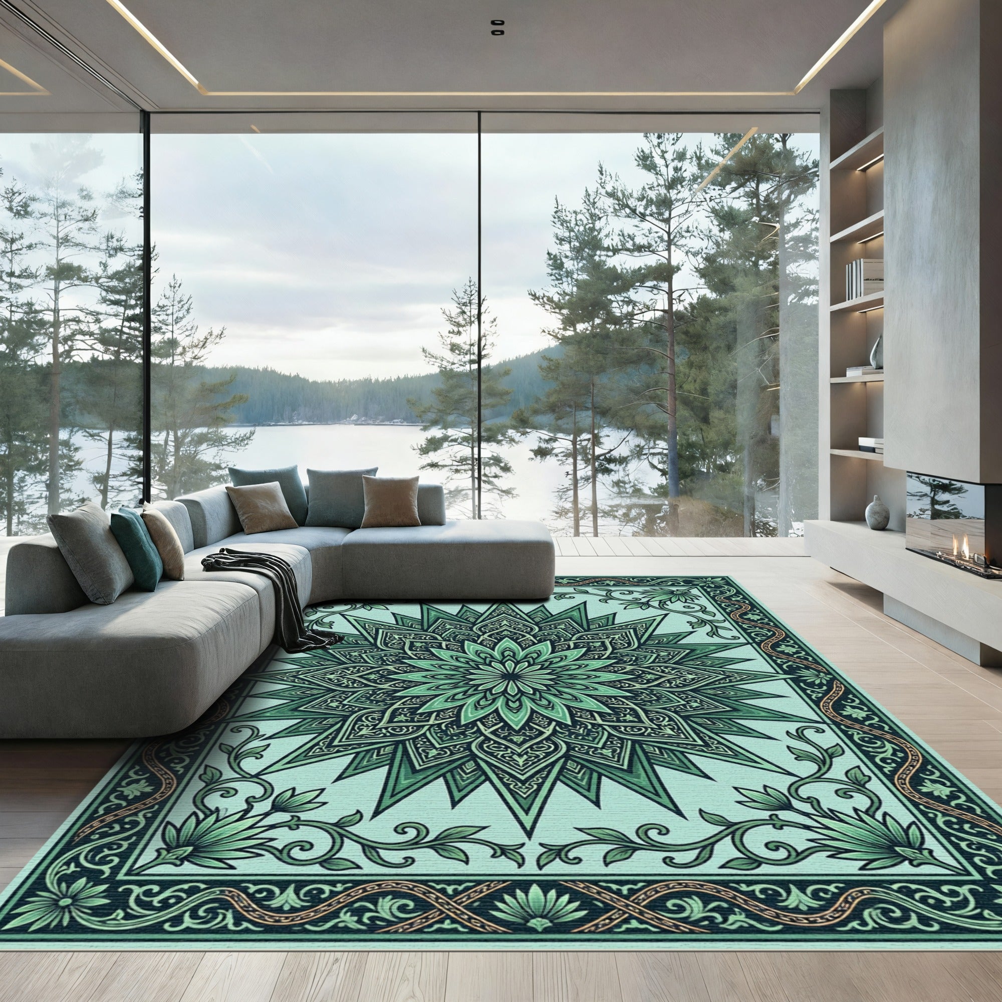 Emerald Verdant Starburst Ornamental Medallion Rug