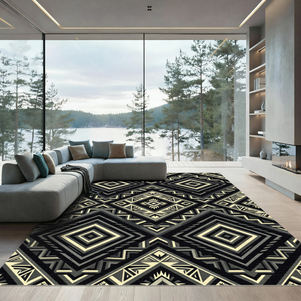 Monochrome Tribal Diamond Geo Rug