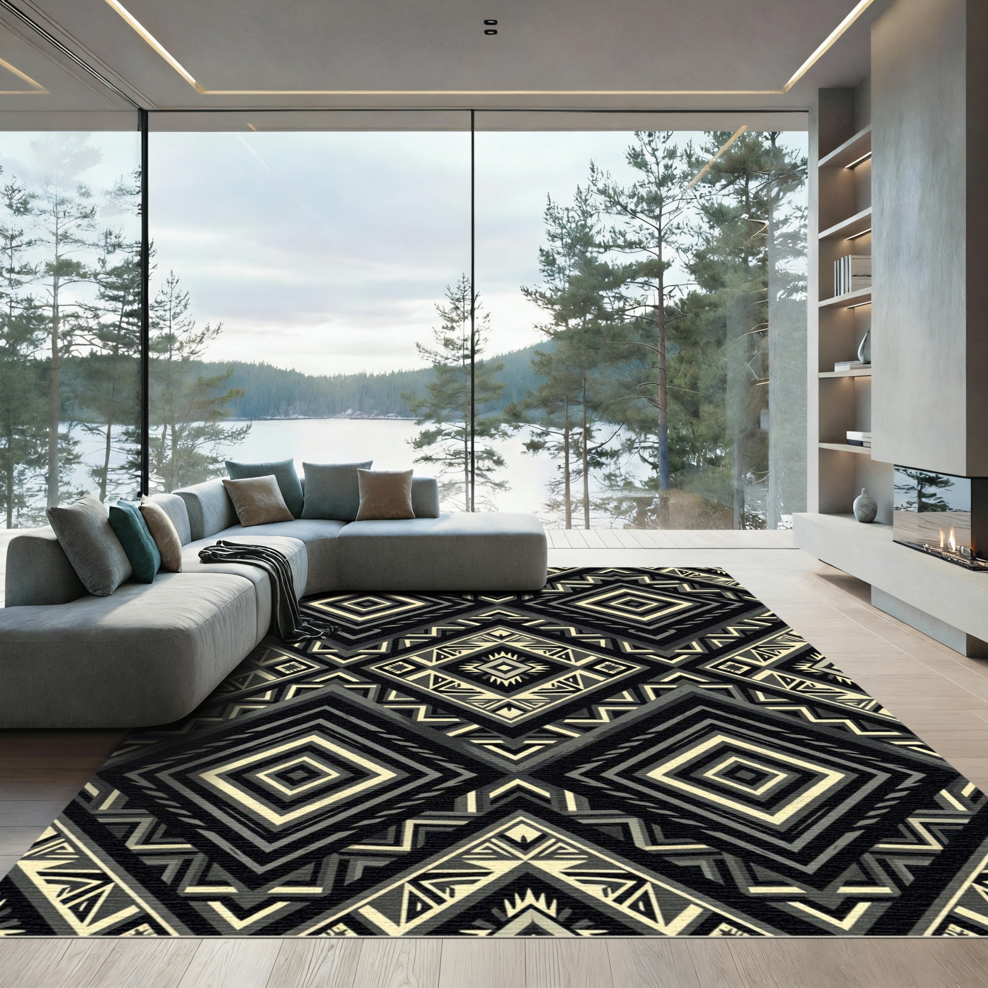 Monochrome Tribal Diamond Geo Rug