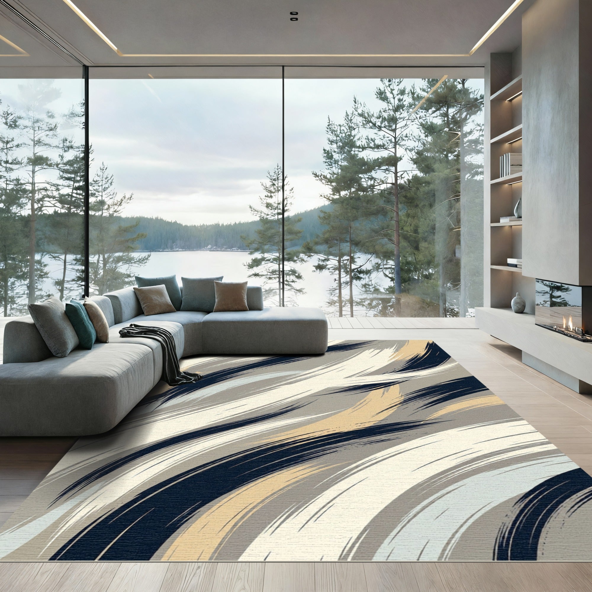 Modern Neutral Abstract Brushstroke Swipe Rug