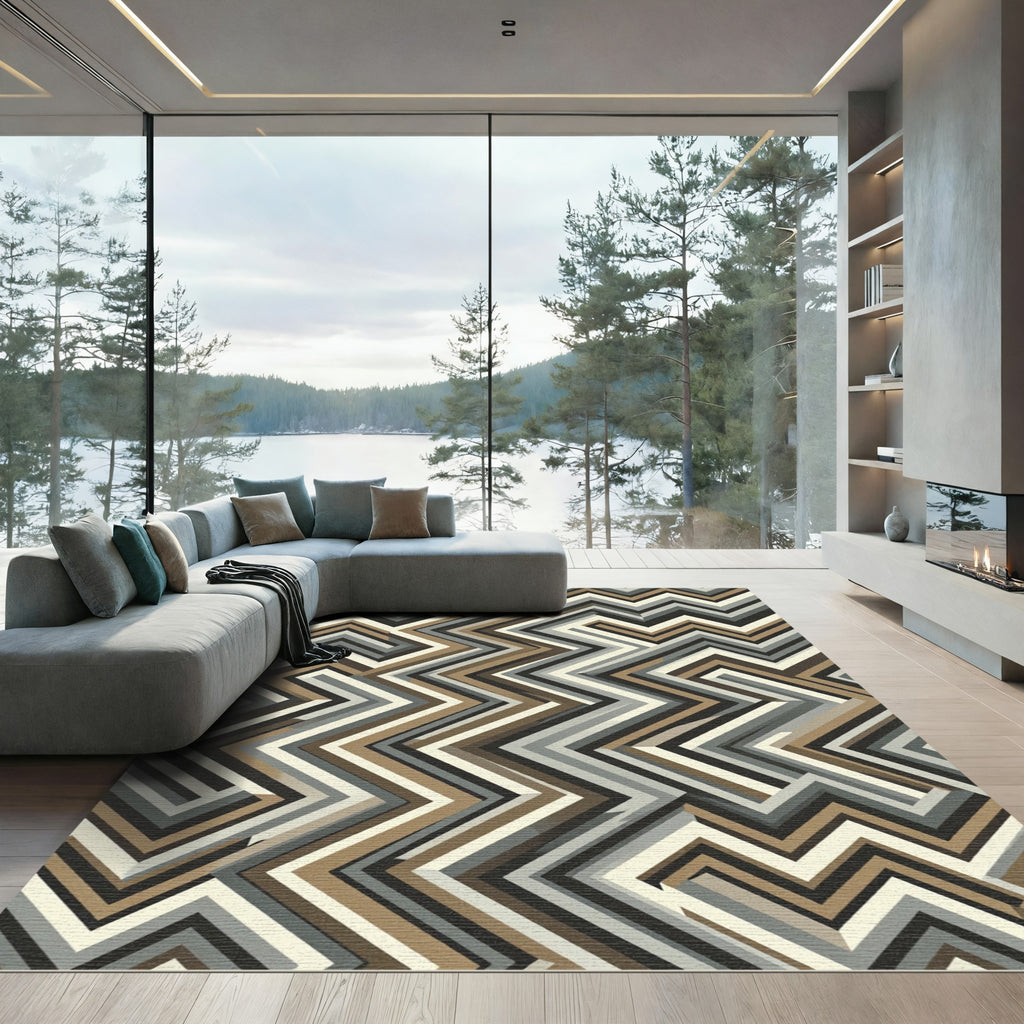 Modern Earthy Zigzag Chevron Texture Rug
