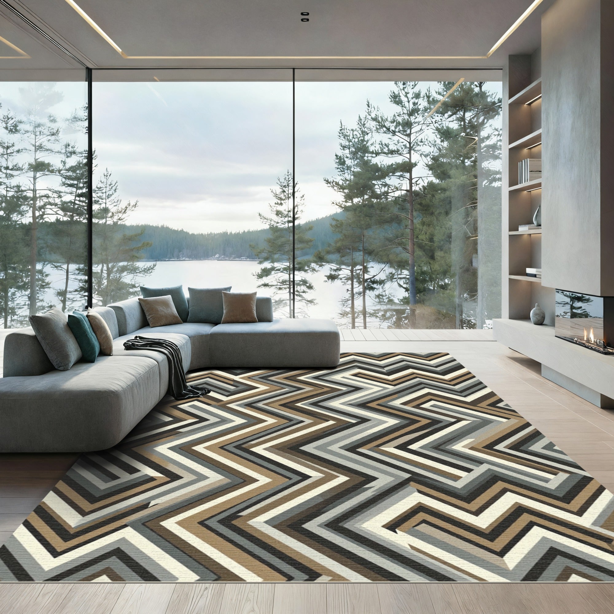 Modern Earthy Zigzag Chevron Texture Rug