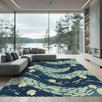 Abstract Seashell Wave in Navy Blue Rug