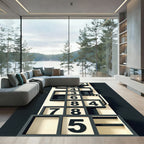 Monochromatic Geometric Grid Number Art Rug