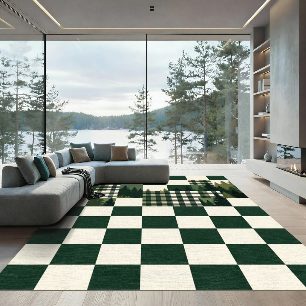 Forest Pine Plaid Checkered Farmhouse Rug