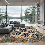 Navy Blue Geometric Hexagon Safari Mosaic Rug