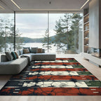 Distressed Crimson Black Weathered Grate Striped Rug
