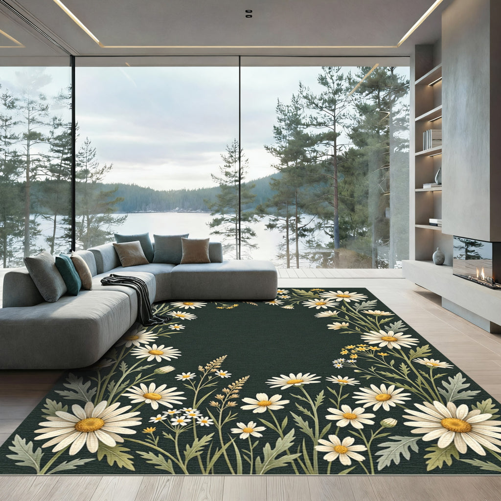 White Daisy Floral Garland Meadow Rug