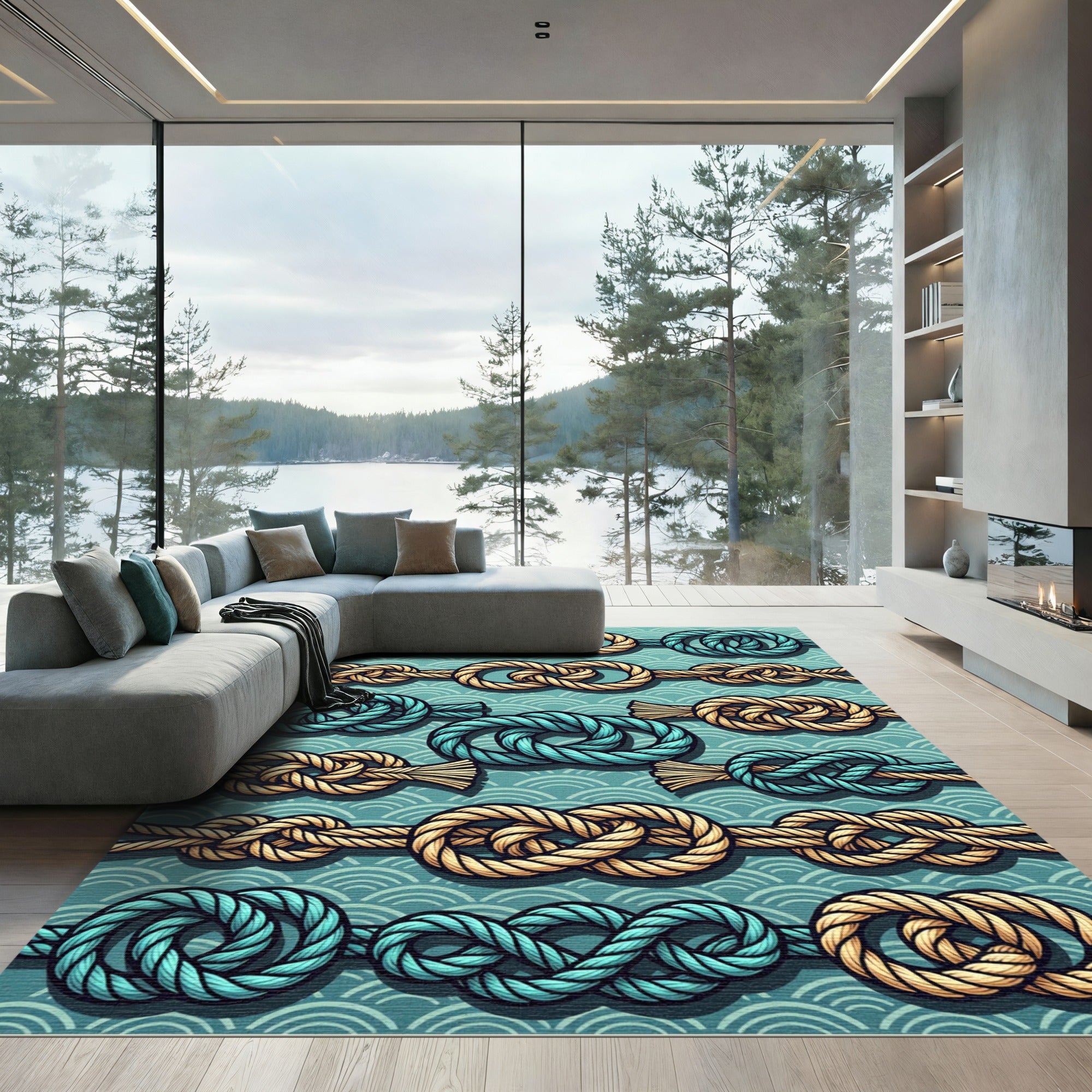 Nautical Marine Rope Knot Teal Backdrop Rug