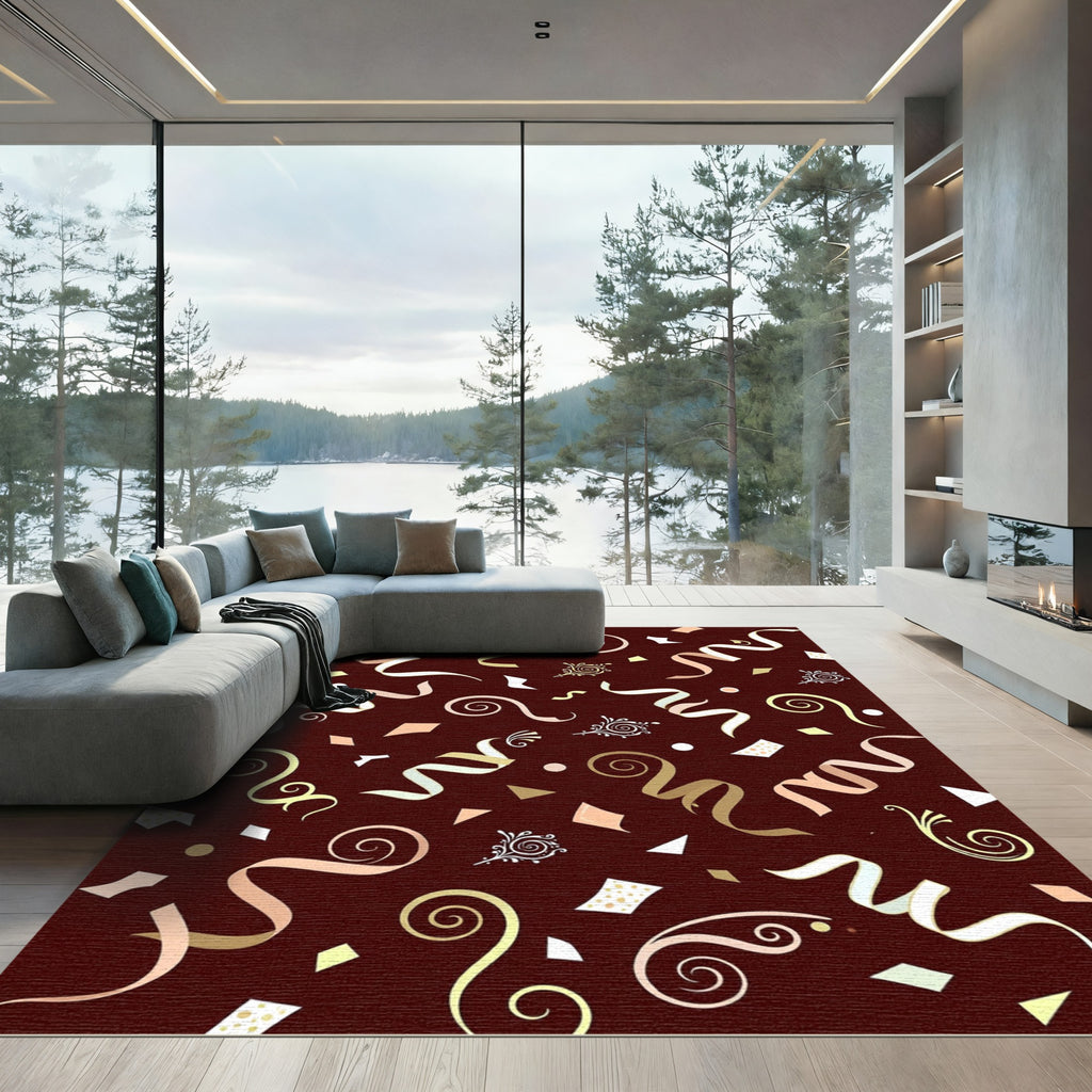 Golden Confetti Swirls And Ribbons Rug