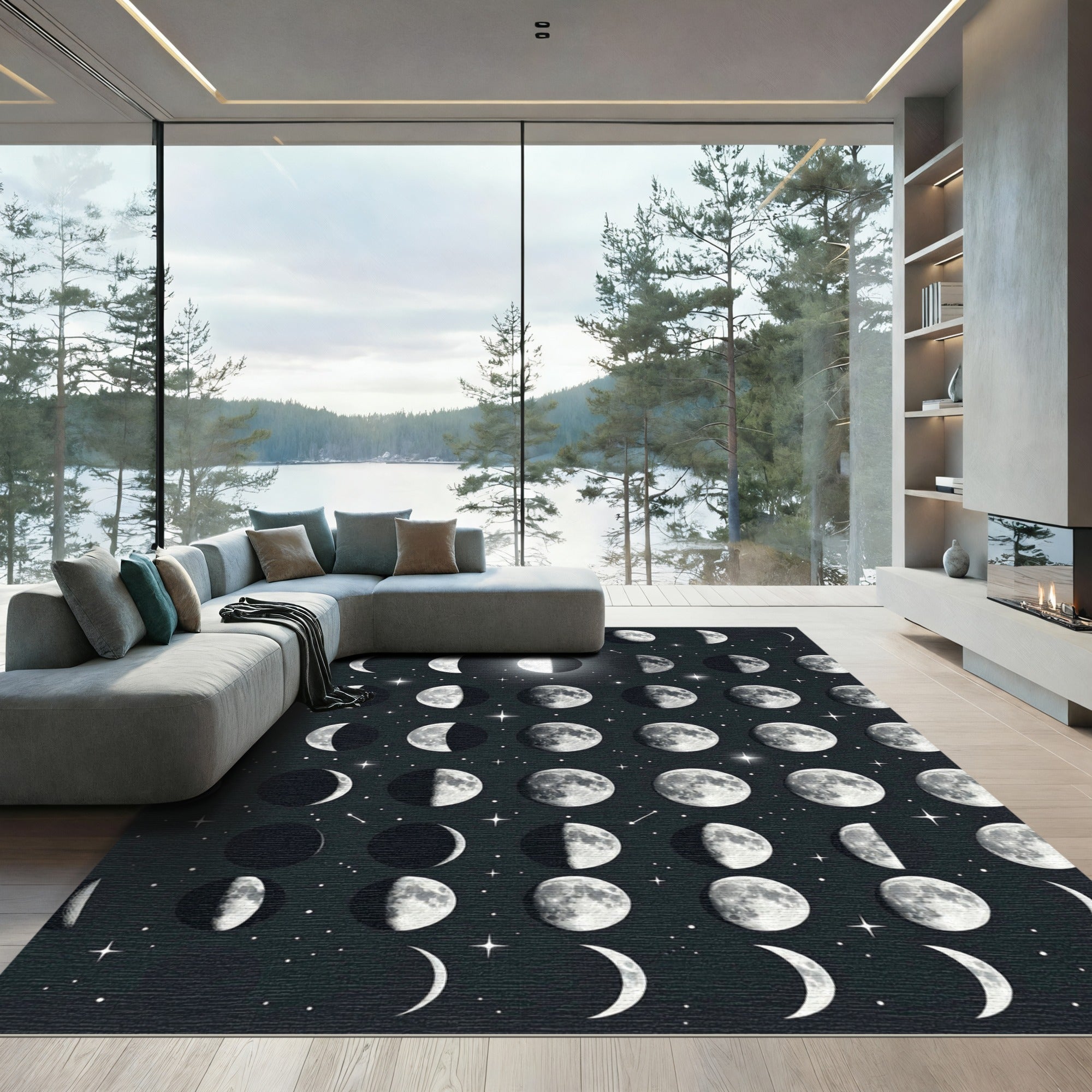 Celestial Lunar Phases Night Sky Rug