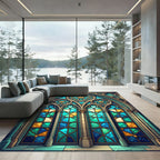 Gothic Teal Floral Archway Glass Rug