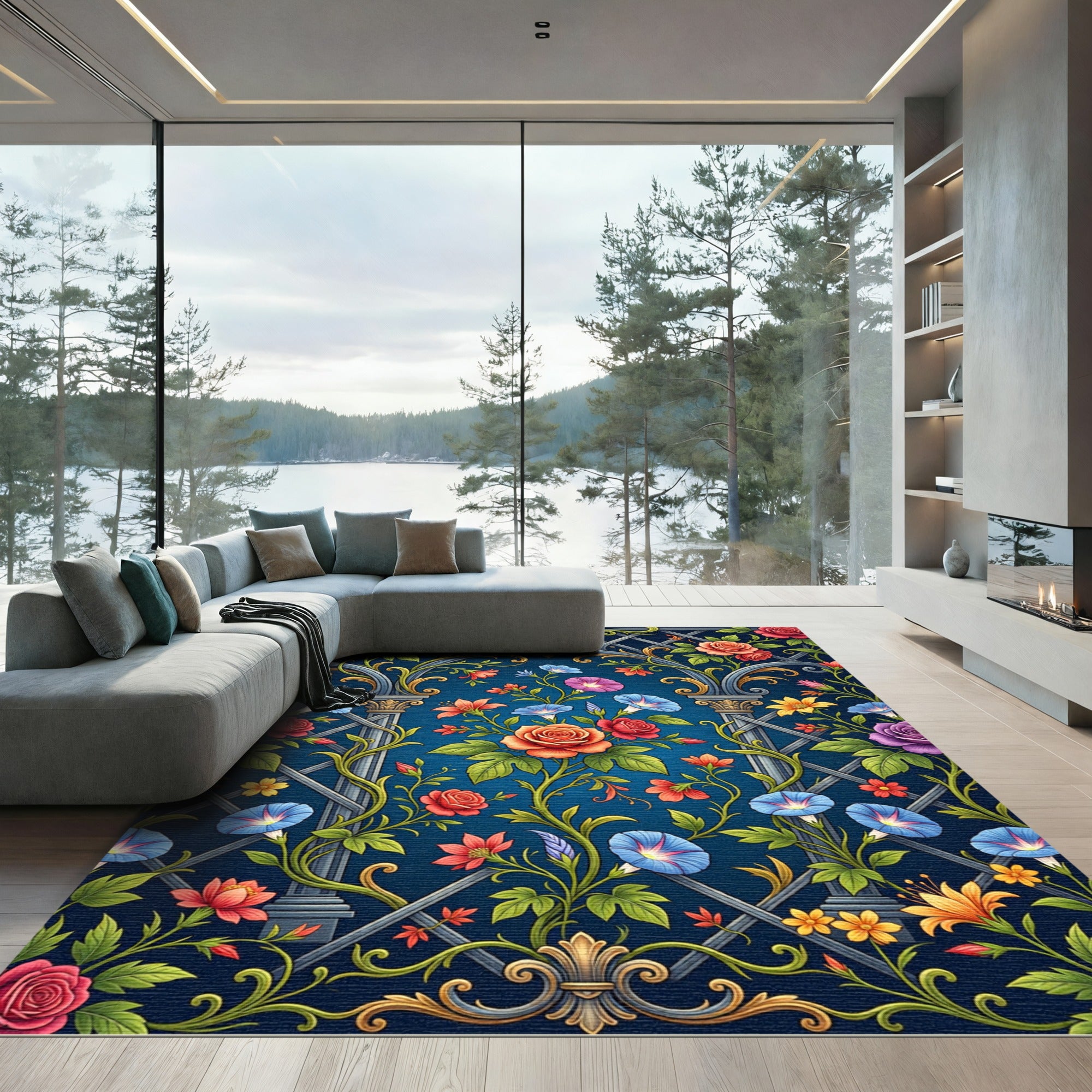 Gilded Vine Floral Garden Tapestry Rug