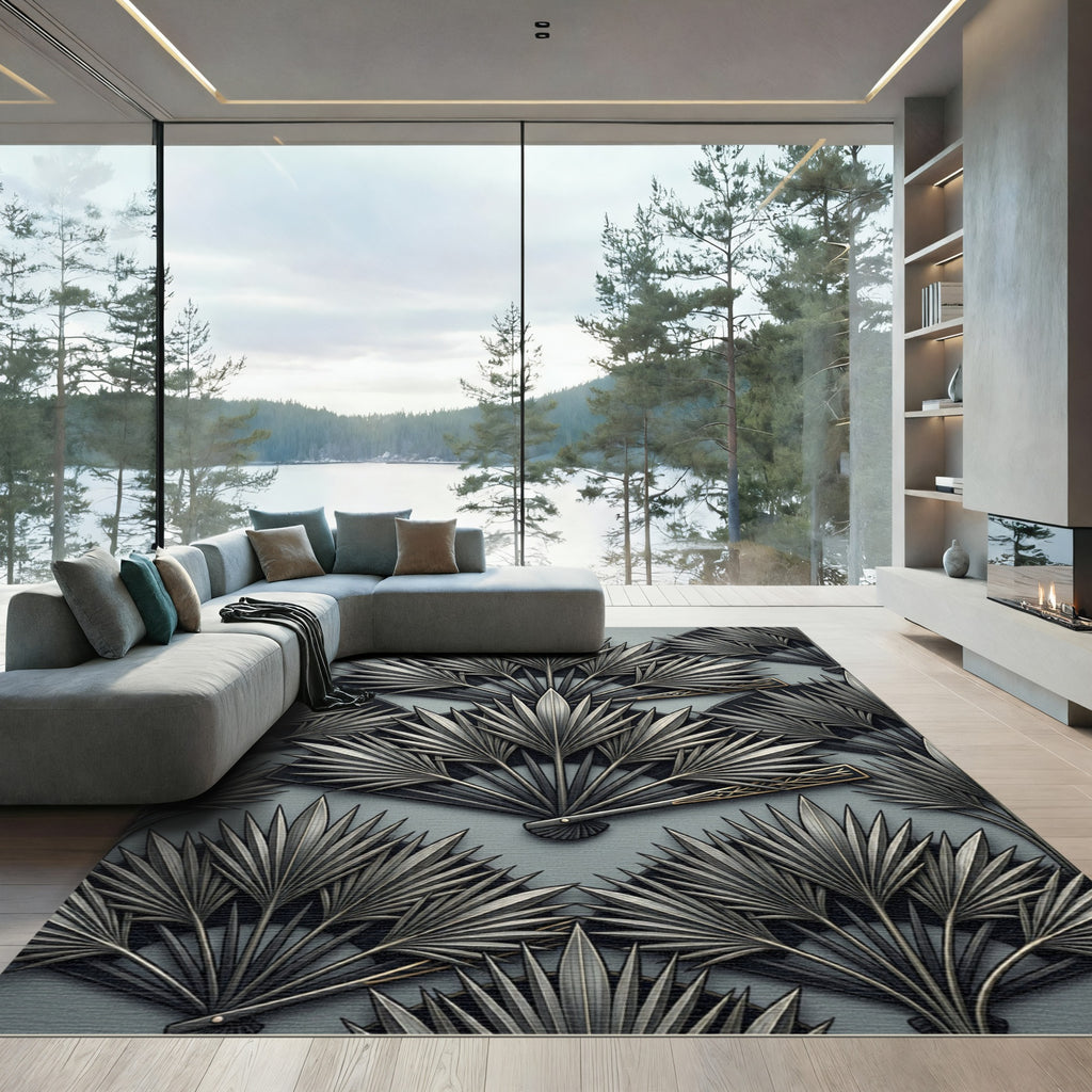 Art Deco Gray Fan Palm Rug