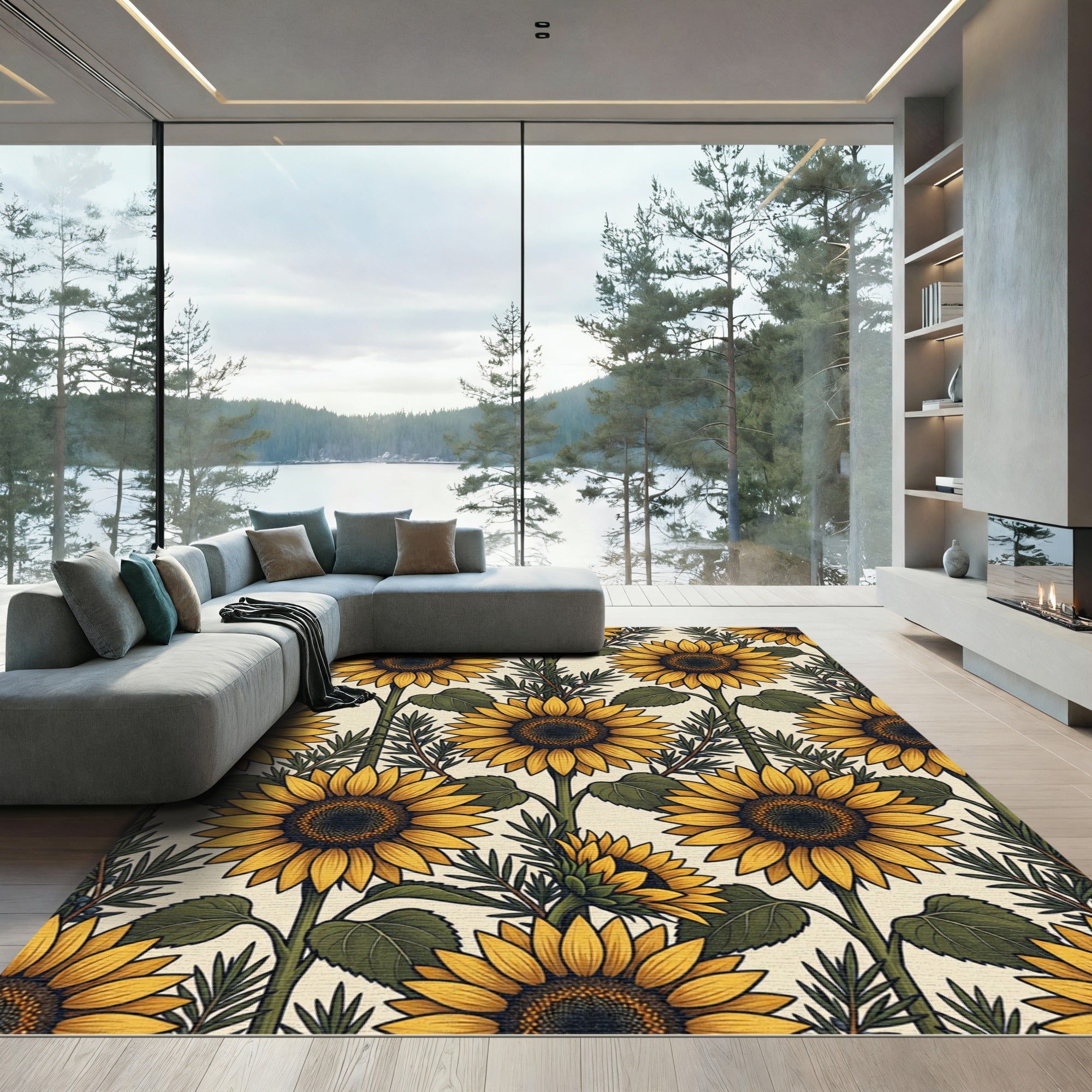 Sunny Yellow Sunflower Botanical Garden Rug