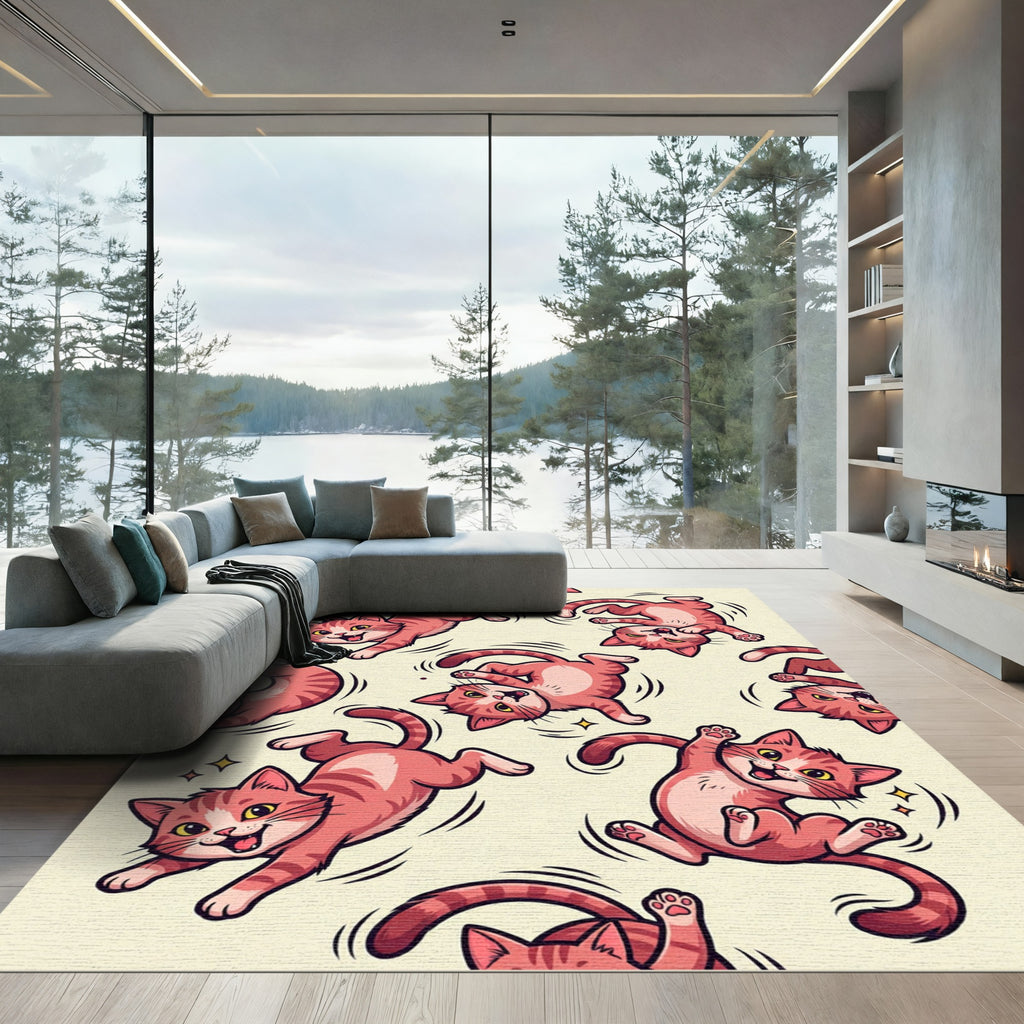 Playful Peach Tabby Cat Scatter Rug